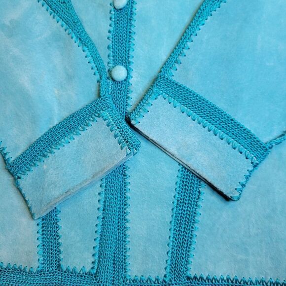 IDI by Matthew Y2K Turquoise Patchwork Suede Jacket Cardigan Women's Size Large - Picture 4 of 16